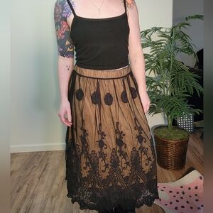 Black Lace Victorian Style Midi Skirt